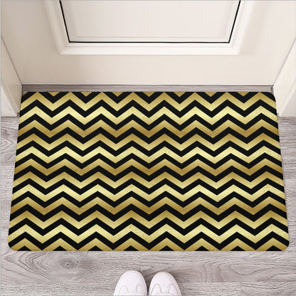 Gold And Black Chevron Pattern Print Rubber Doormat