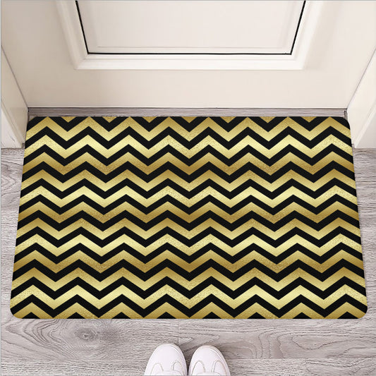 Gold And Black Chevron Pattern Print Rubber Doormat