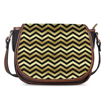 Gold And Black Chevron Pattern Print Saddle Bag