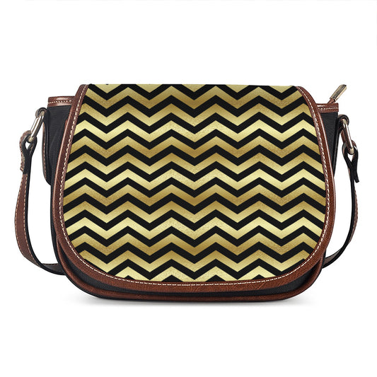 Gold And Black Chevron Pattern Print Saddle Bag