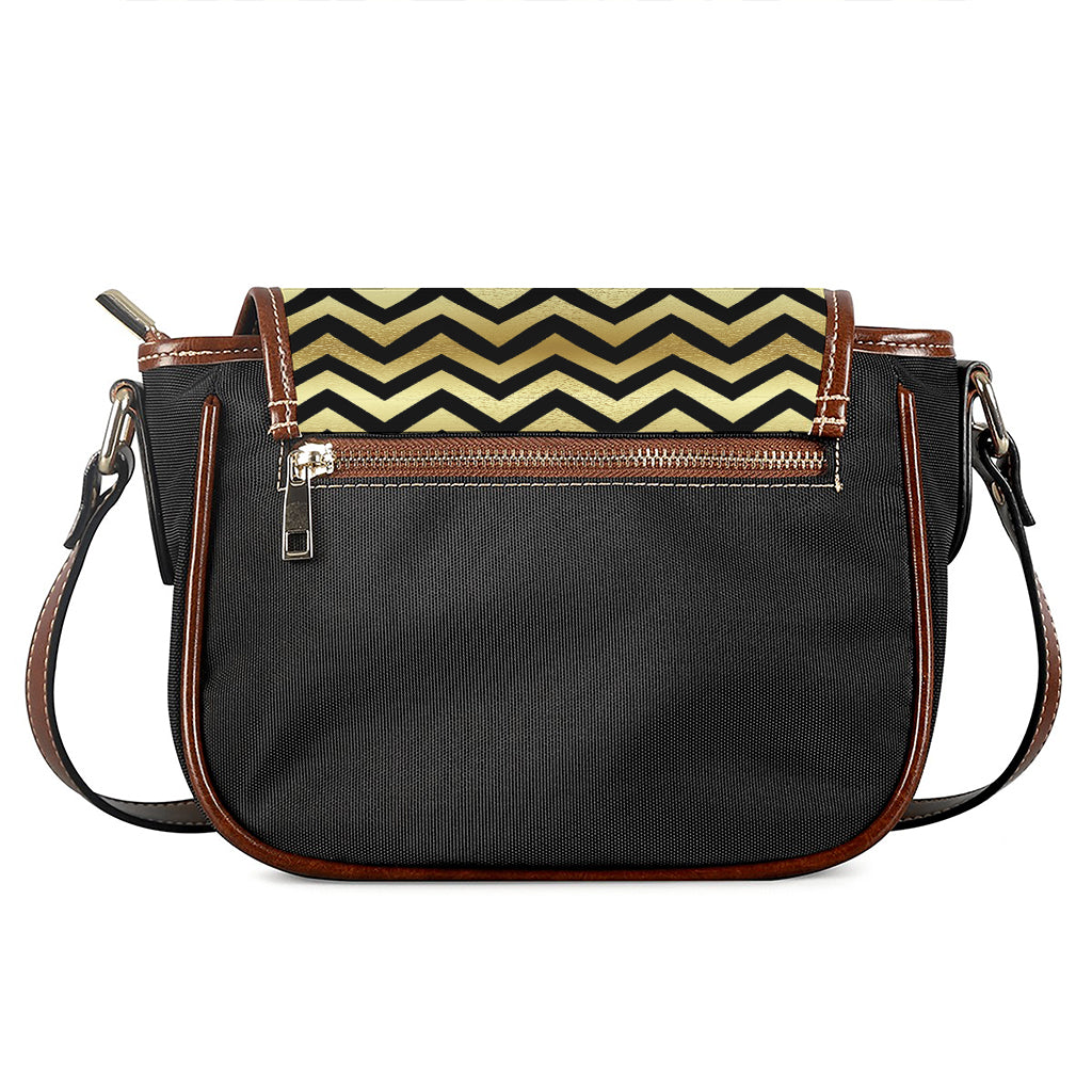 Gold And Black Chevron Pattern Print Saddle Bag