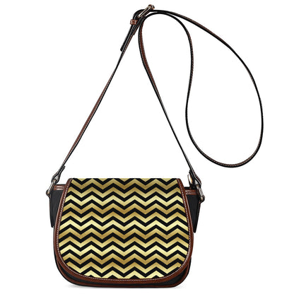 Gold And Black Chevron Pattern Print Saddle Bag