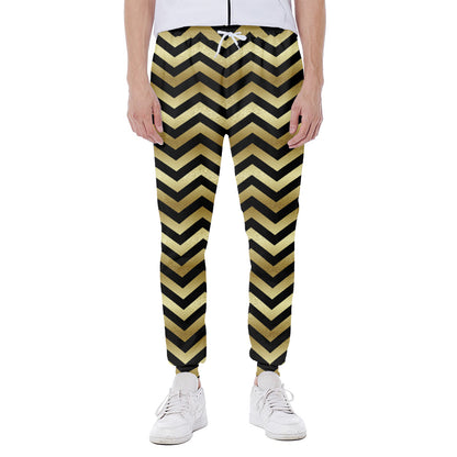 Gold And Black Chevron Pattern Print Scuba Joggers