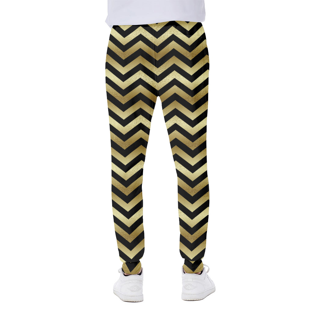 Gold And Black Chevron Pattern Print Scuba Joggers