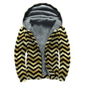 Gold And Black Chevron Pattern Print Sherpa Lined Zip Up Hoodie