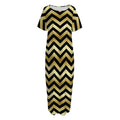 Gold And Black Chevron Pattern Print Short Sleeve Long Nightdress
