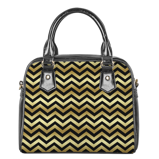 Gold And Black Chevron Pattern Print Shoulder Handbag