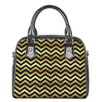 Gold And Black Chevron Pattern Print Shoulder Handbag
