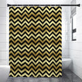Gold And Black Chevron Pattern Print Shower Curtain