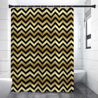 Gold And Black Chevron Pattern Print Shower Curtain