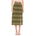 Gold And Black Chevron Pattern Print Side Slit Midi Skirt