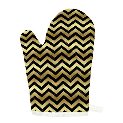 Gold And Black Chevron Pattern Print Single Oven Mitt