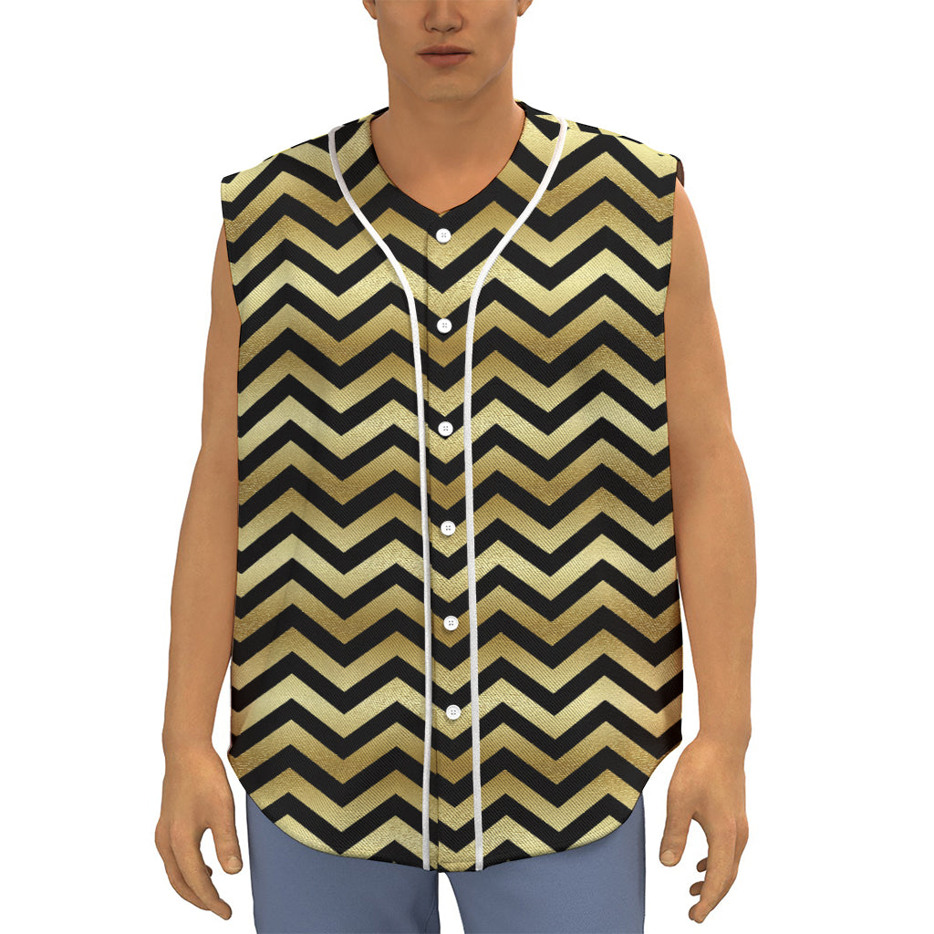 Gold And Black Chevron Pattern Print Sleeveless Baseball Jersey