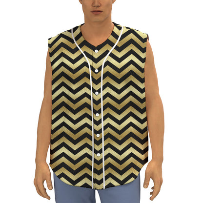 Gold And Black Chevron Pattern Print Sleeveless Baseball Jersey