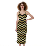 Gold And Black Chevron Pattern Print Slim Fit Midi Cami Dress