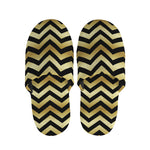 Gold And Black Chevron Pattern Print Slippers