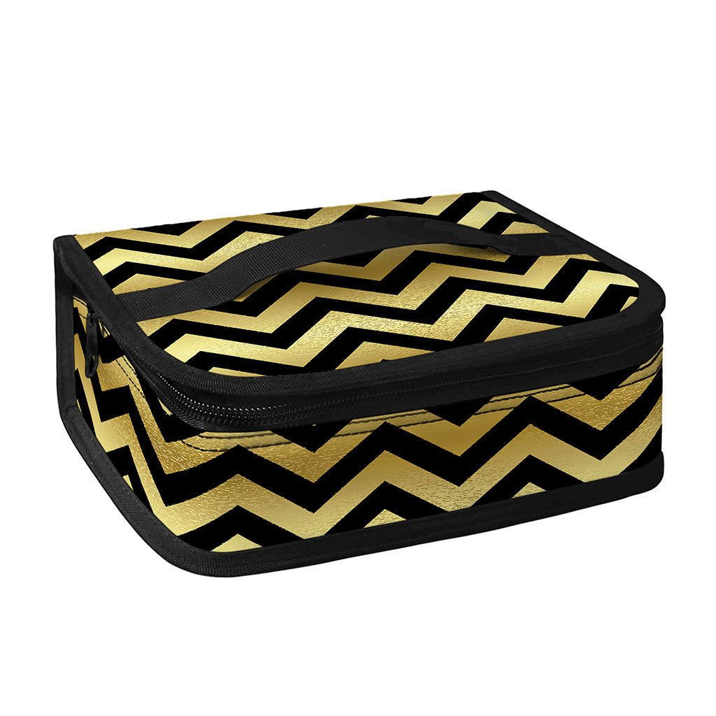 Gold And Black Chevron Pattern Print Small Lunch Bag