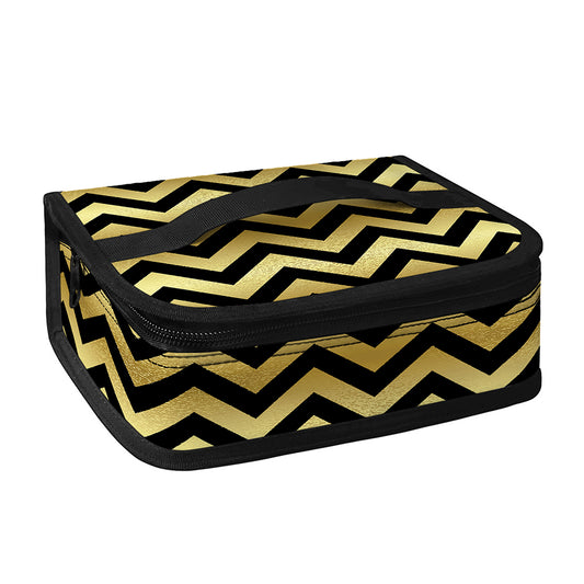 Gold And Black Chevron Pattern Print Small Lunch Bag