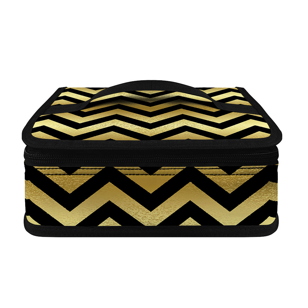 Gold And Black Chevron Pattern Print Small Lunch Bag