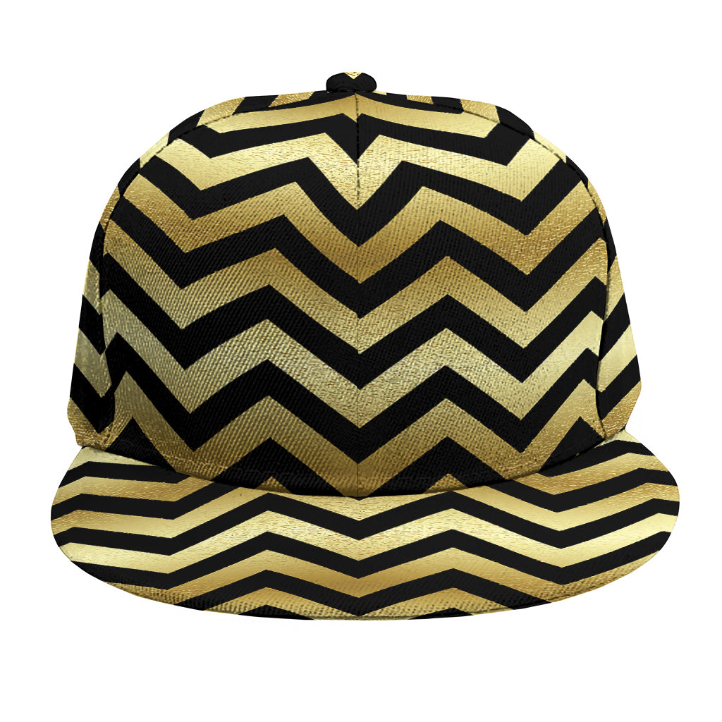 Gold And Black Chevron Pattern Print Snapback Cap