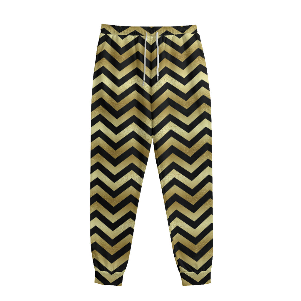 Gold And Black Chevron Pattern Print Sweatpants