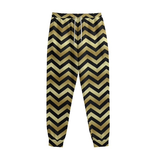 Gold And Black Chevron Pattern Print Sweatpants