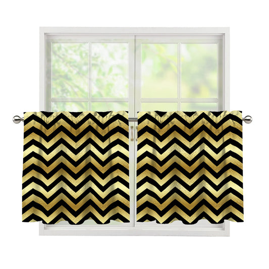 Gold And Black Chevron Pattern Print Tier Curtains