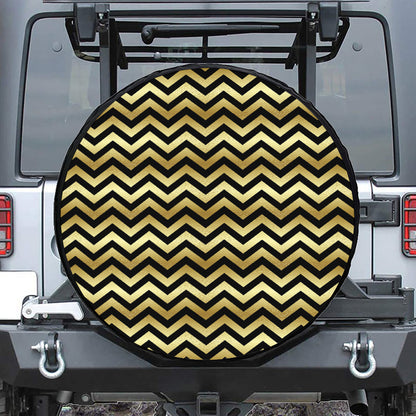 Gold And Black Chevron Pattern Print Tire Cover