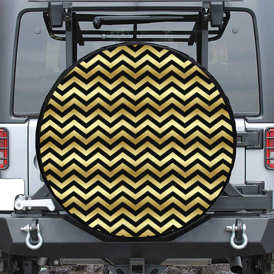 Gold And Black Chevron Pattern Print Tire Cover