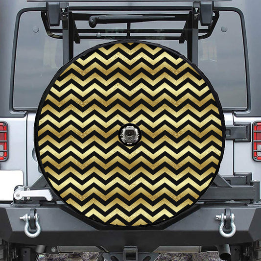 Gold And Black Chevron Pattern Print Tire Cover With Camera Hole