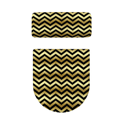 Gold And Black Chevron Pattern Print Toilet Lid And Tank Cover Set