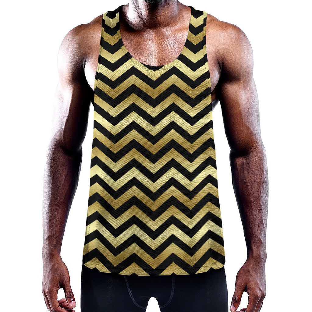 Gold And Black Chevron Pattern Print Training Tank Top