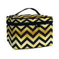 Gold And Black Chevron Pattern Print Travel Makeup Bag