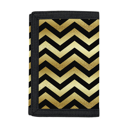 Gold And Black Chevron Pattern Print Trifold Wallet