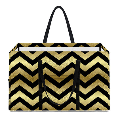 Gold And Black Chevron Pattern Print Utility Tote Bag