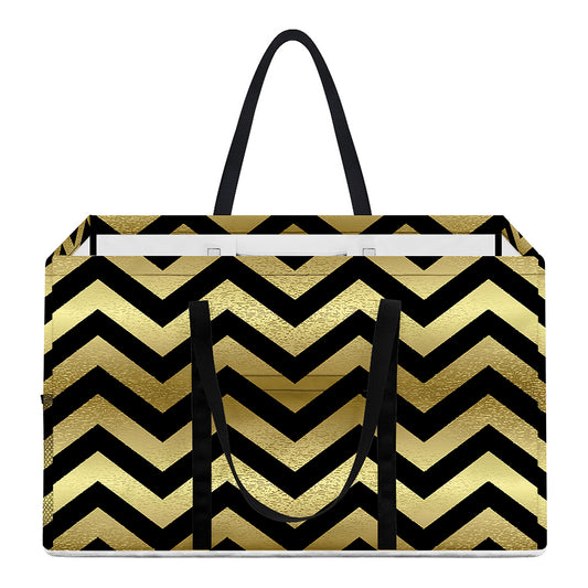 Gold And Black Chevron Pattern Print Utility Tote Bag