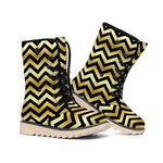 Gold And Black Chevron Pattern Print Winter Boots