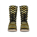 Gold And Black Chevron Pattern Print Winter Boots