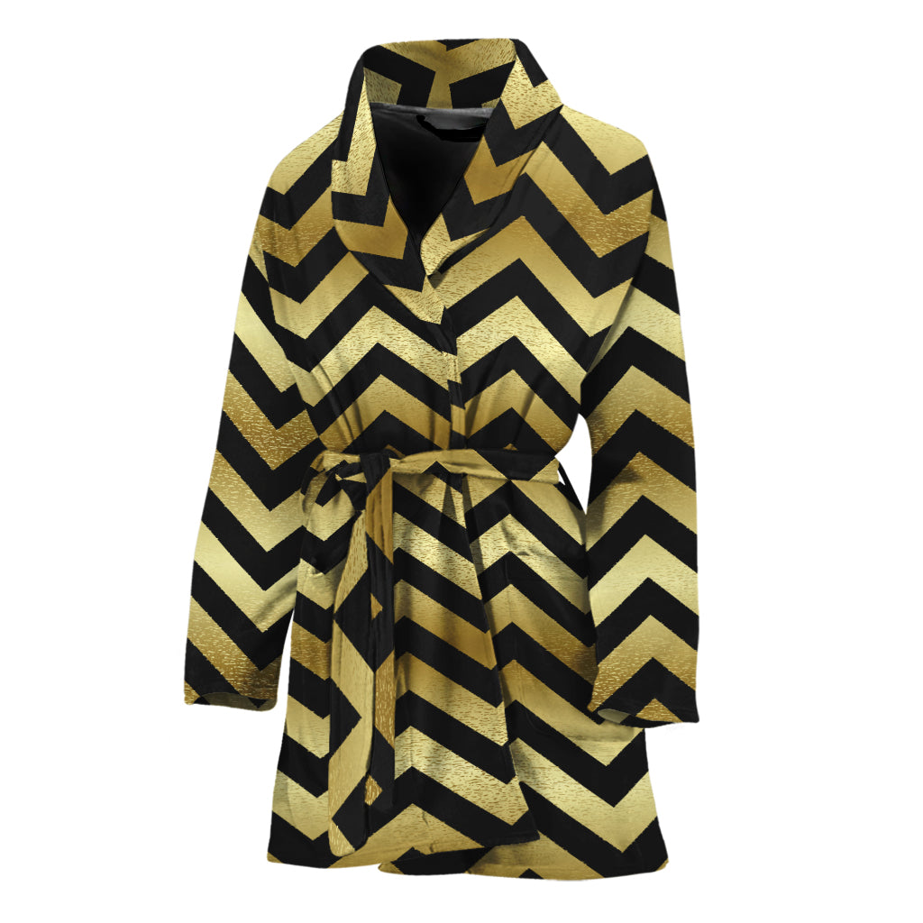 Gold And Black Chevron Pattern Print Women's Bathrobe