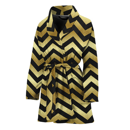 Gold And Black Chevron Pattern Print Women's Bathrobe