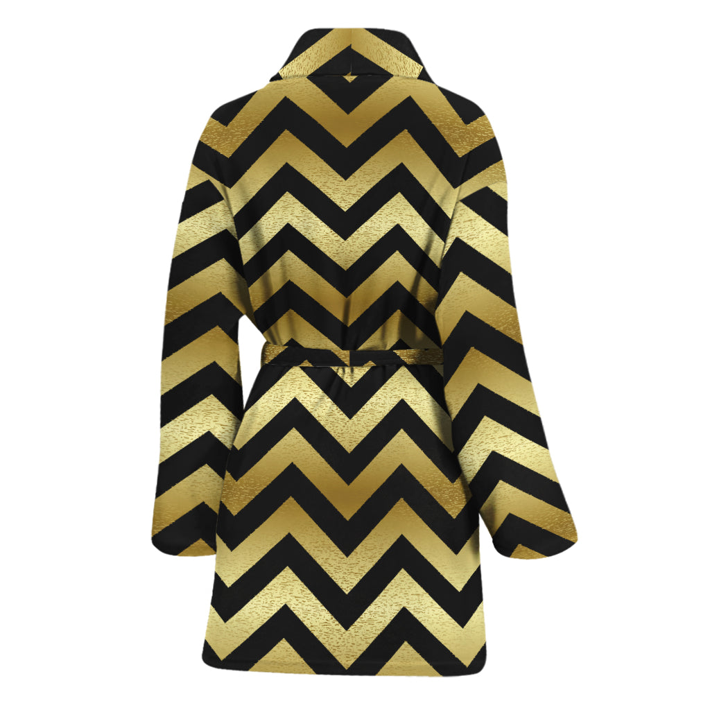 Gold And Black Chevron Pattern Print Women's Bathrobe