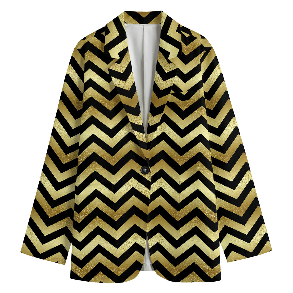 Gold And Black Chevron Pattern Print Women's Blazer