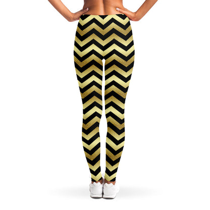 Gold And Black Chevron Pattern Print Women's Leggings