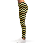 Gold And Black Chevron Pattern Print Women's Leggings