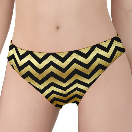 Gold And Black Chevron Pattern Print Women's Panties