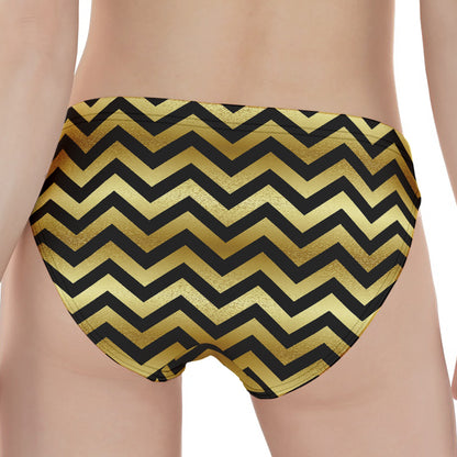 Gold And Black Chevron Pattern Print Women's Panties