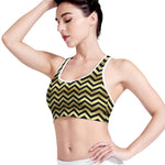 Gold And Black Chevron Pattern Print Women's Sports Bra