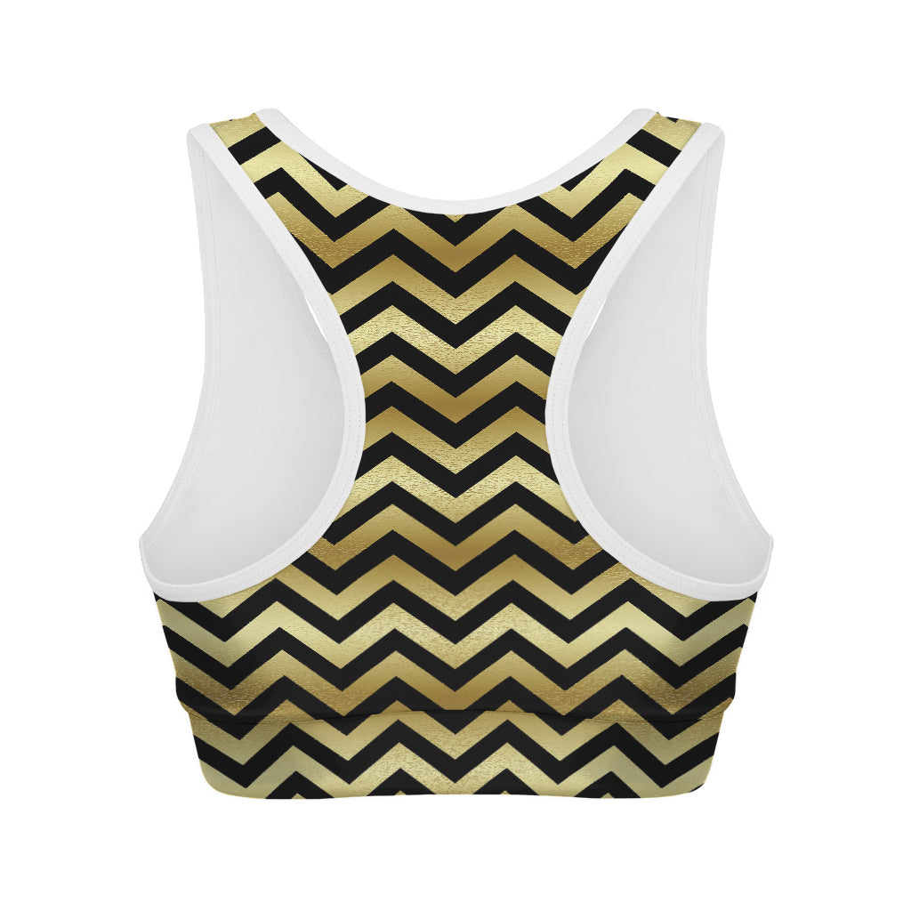 Gold And Black Chevron Pattern Print Women's Sports Bra