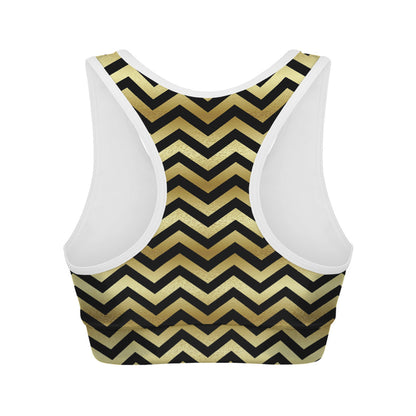 Gold And Black Chevron Pattern Print Women's Sports Bra