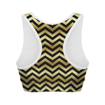 Gold And Black Chevron Pattern Print Women's Sports Bra